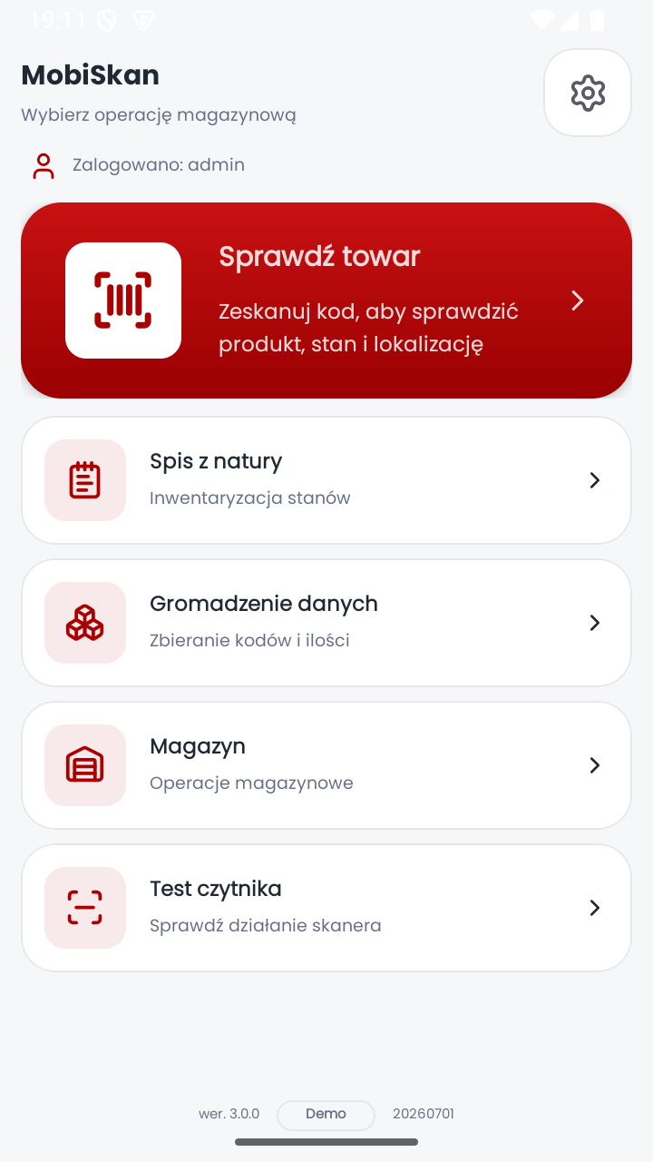 MobiSkan Kolektor – ekran główny
