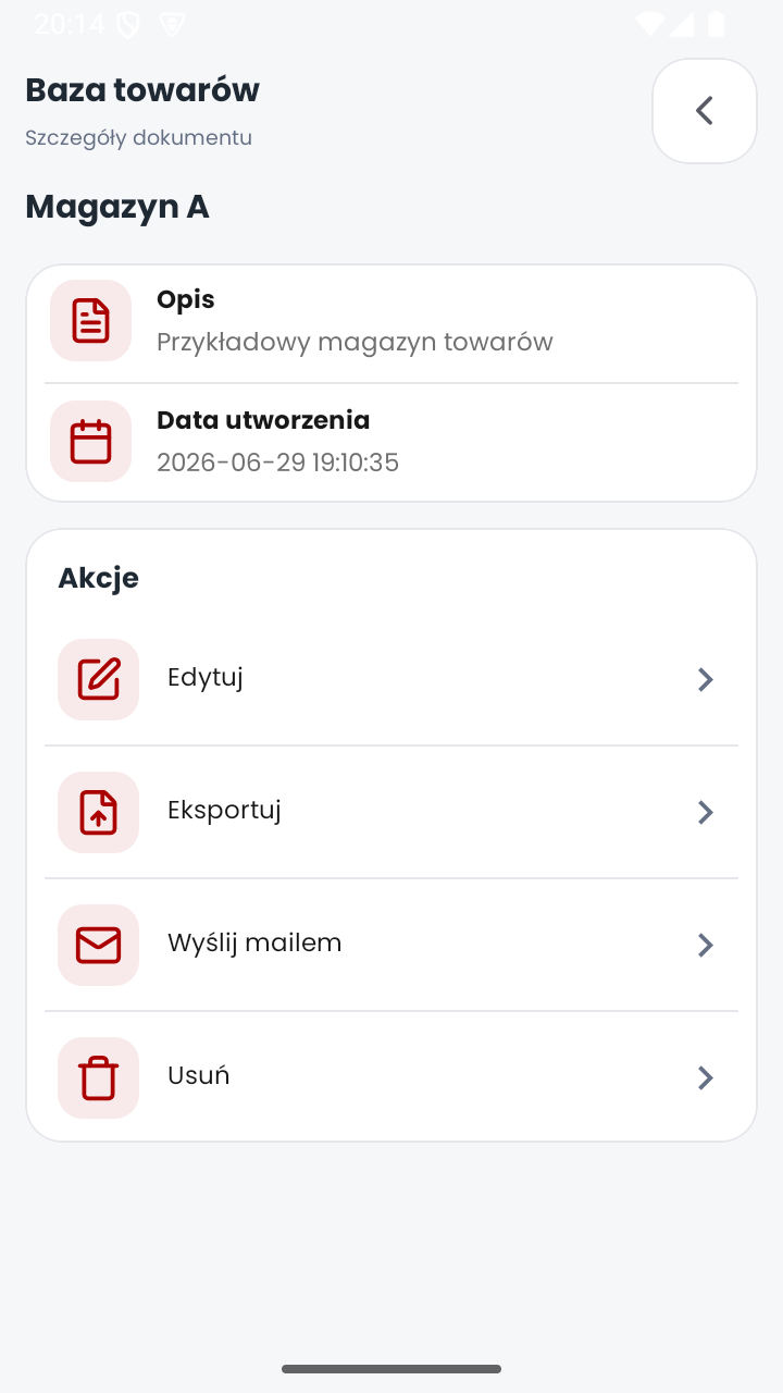 MobiSkan Kolektor – szczegóły dokumentu bazy towarów