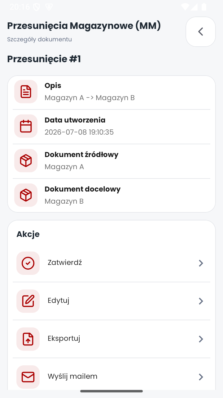 MobiSkan Kolektor – dokument przesunięcia