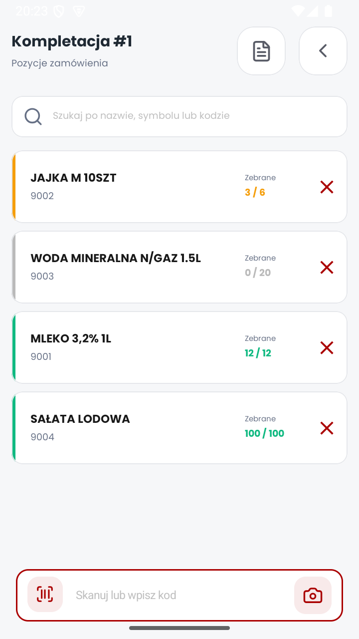 MobiSkan Kolektor – pozycje kompletacji