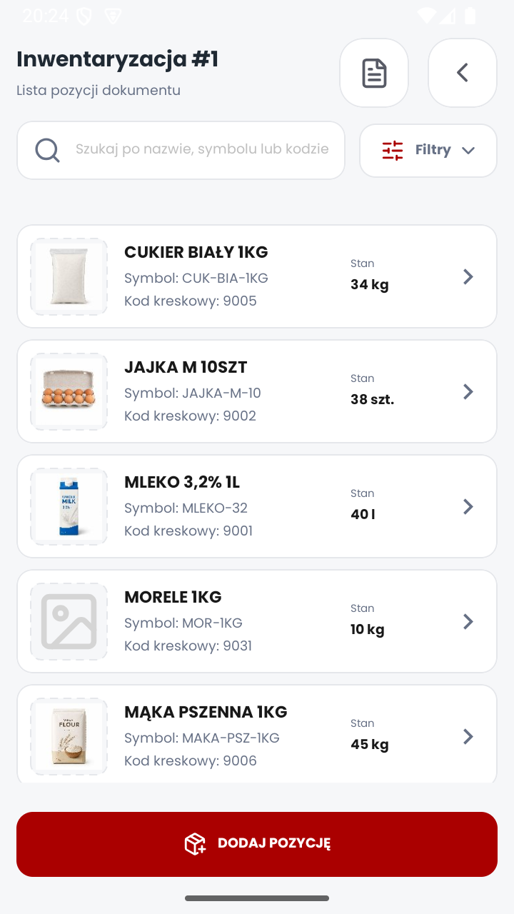 MobiSkan Kolektor – pozycje inwentaryzacji