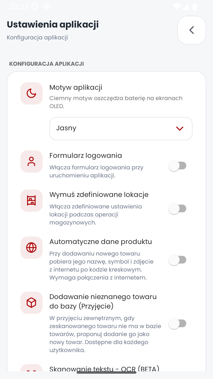 MobiSkan Kolektor – ustawienia aplikacji