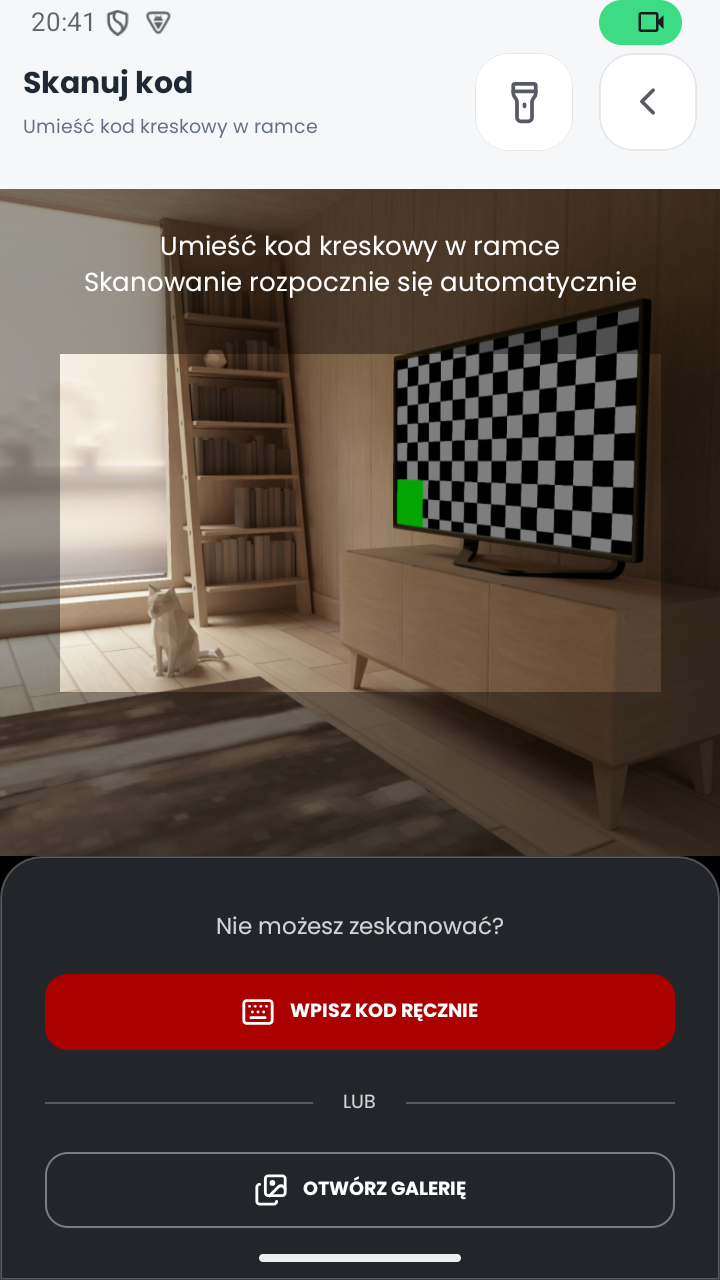 Ekran skanowania kodu kreskowego w aplikacji MobiSkan Kolektor
