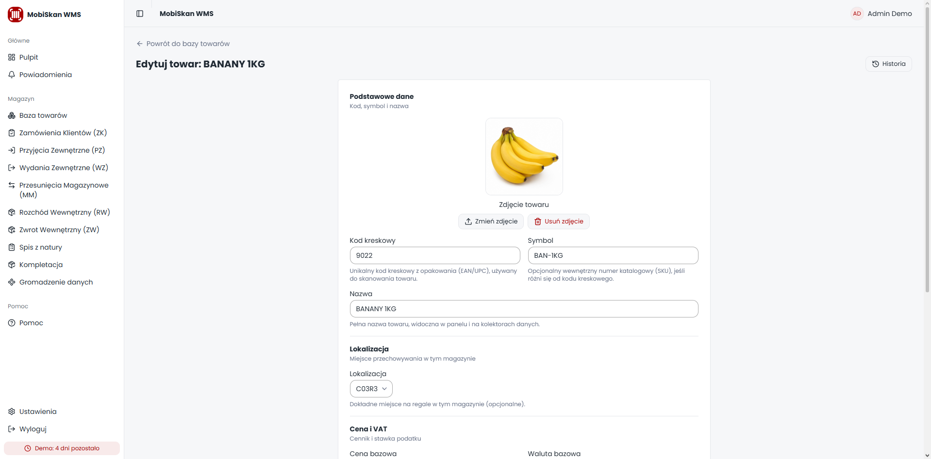 MobiSkan WMS – edytor produktu