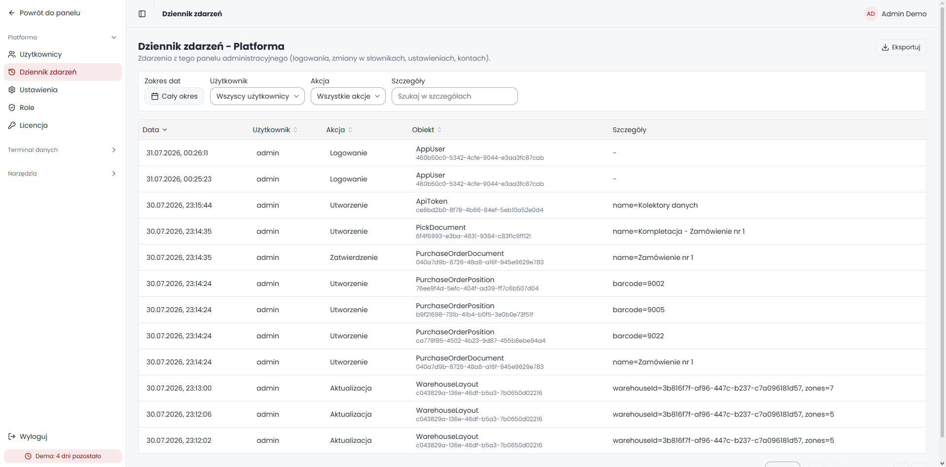 MobiSkan WMS – log audytu